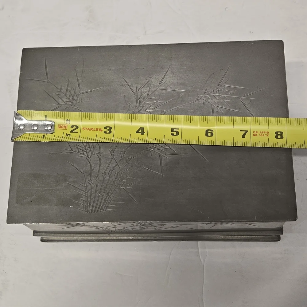 Antique 1920 Chinese Kut Hing Pewter Swatow Dragon Jewelry Trinket Box